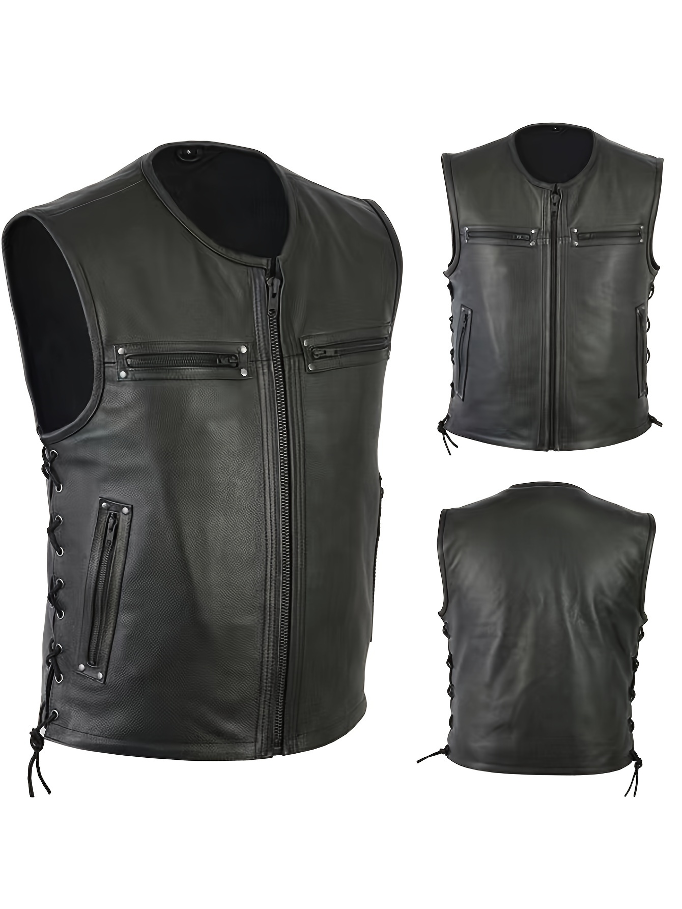 Leather Work Vest - Rompi Kulit Pria Warna Solid Model