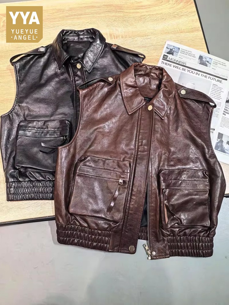 Leather Work Vest - Rompi Kulit Domba Asli Model Boyfriend