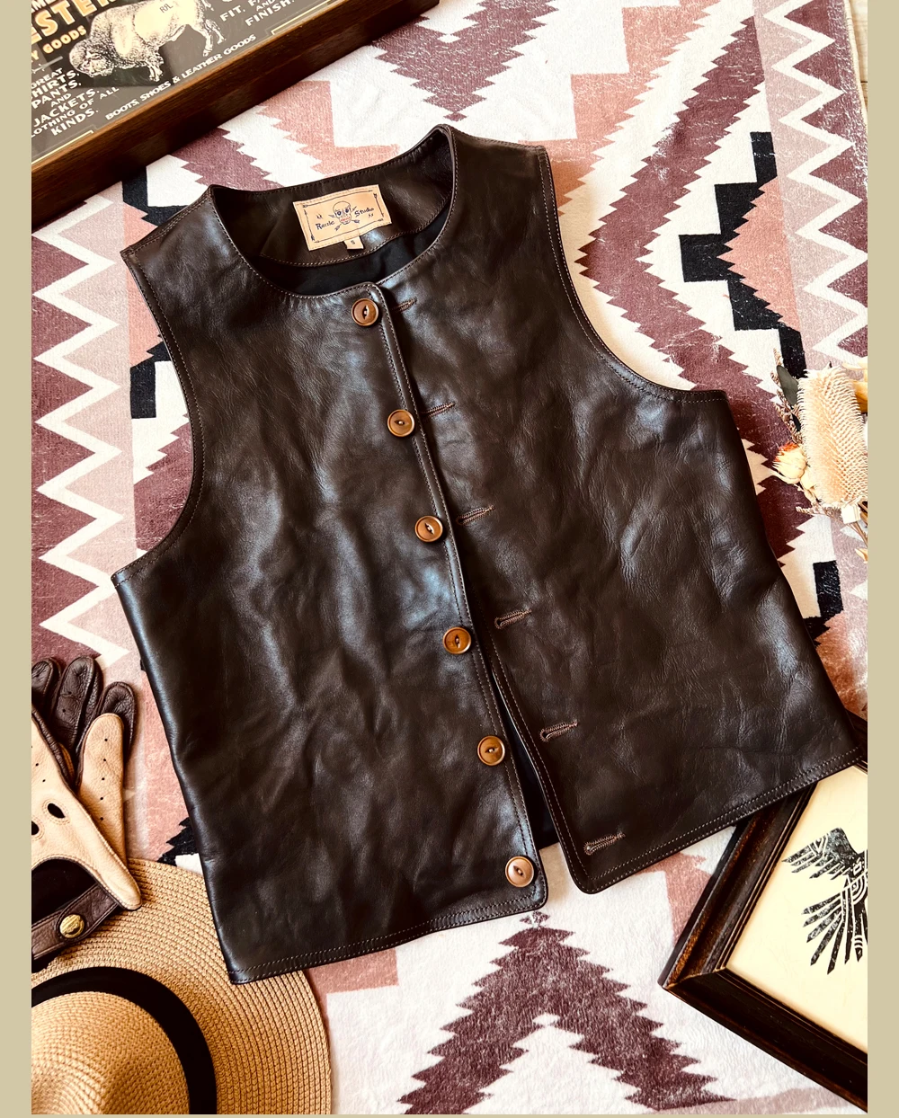 Leather Work Vest - YR! Gratis pengiriman. Japan Vintage Kulit