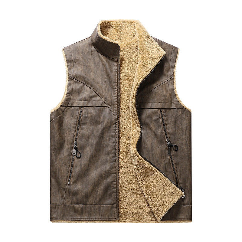 Rompi Kulit PU Berbulu Baru Mu - Leather Work Vest ulasan dan harga