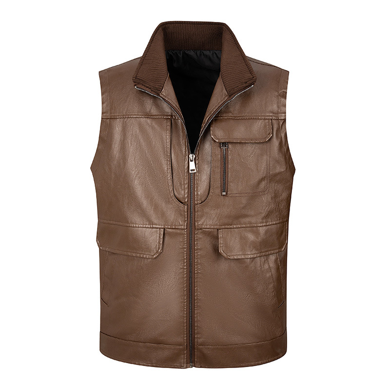 Rompi kulit pria, rompi kerah  - Leather Work Vest ulasan dan harga