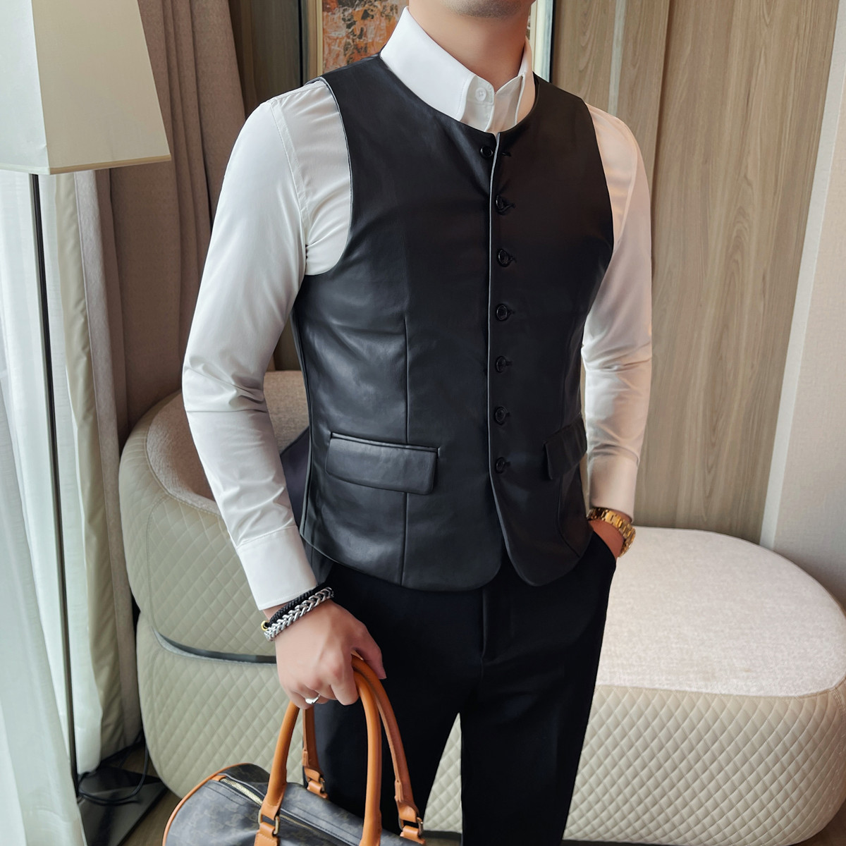 Rompi Kulit Kasual Pria Musim  - Leather Work Vest ulasan dan harga