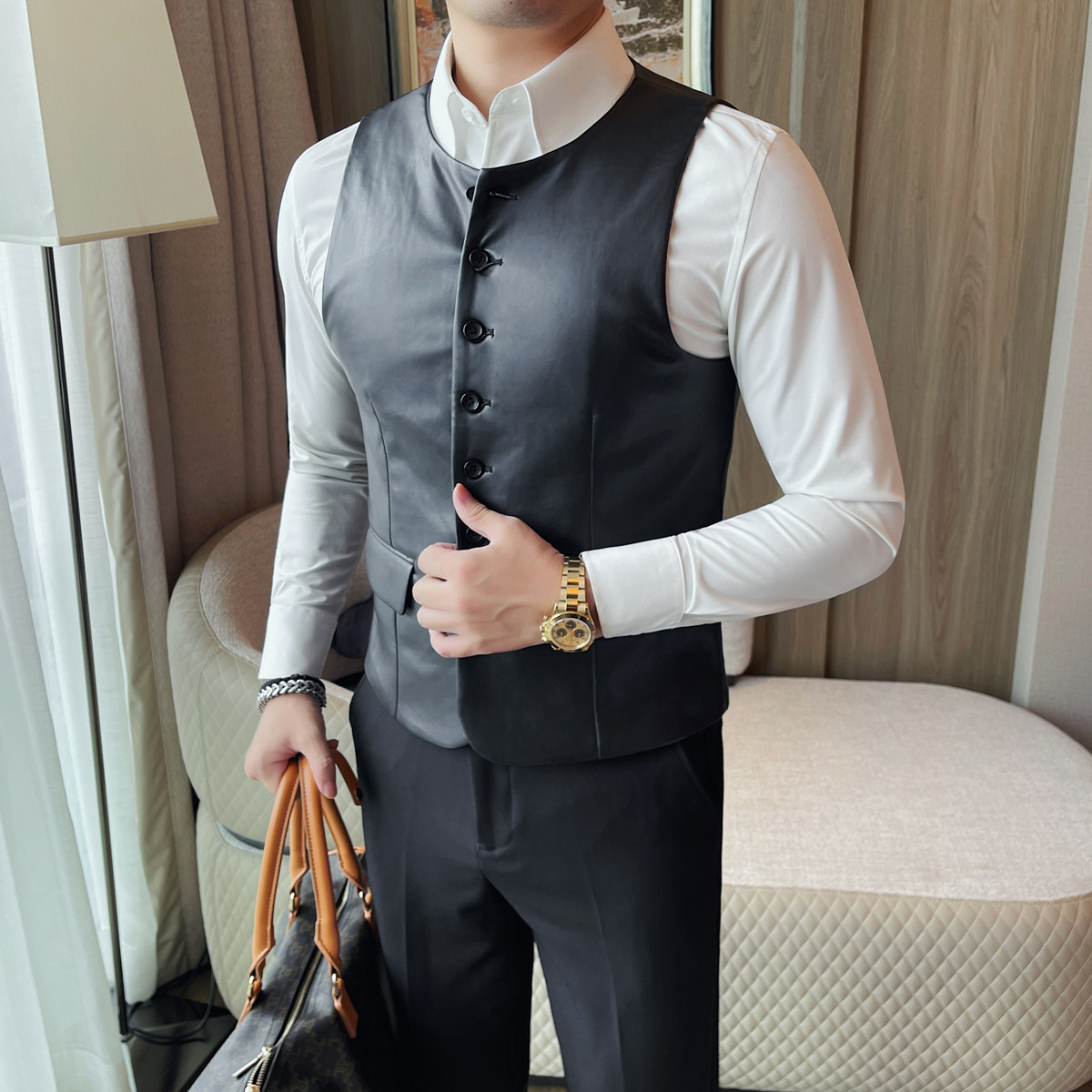 Rompi Kulit Kasual Pria Musim  - Leather Work Vest ulasan dan harga